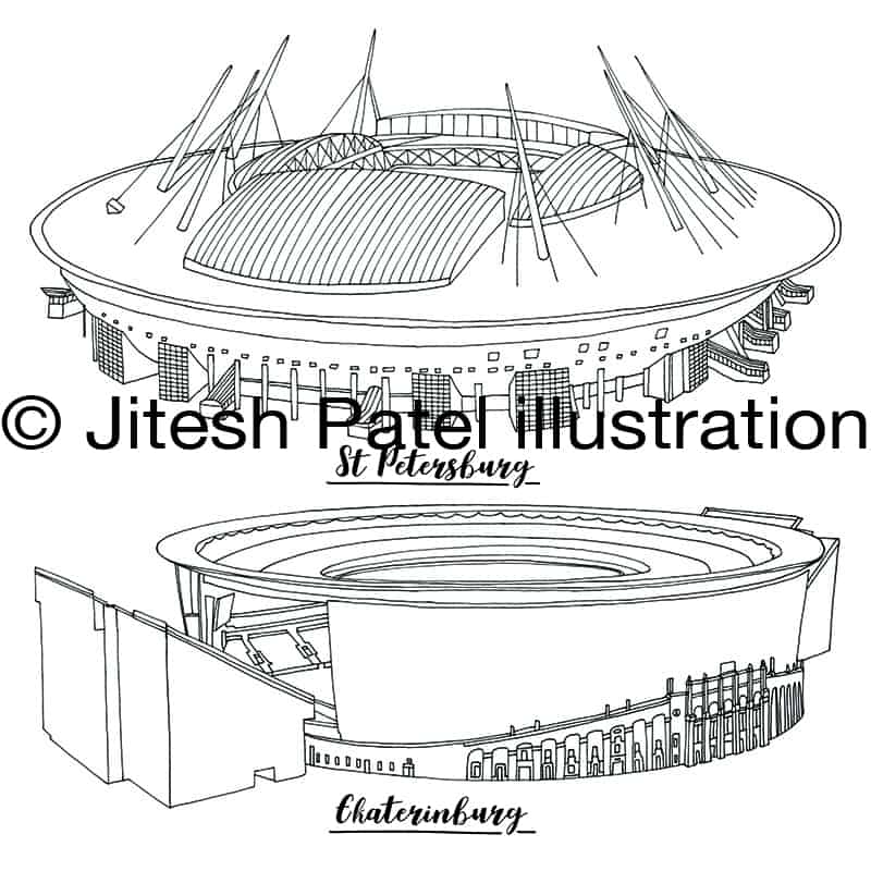 2018 Russia World Cup Stadium Map illustration Jitesh Patel