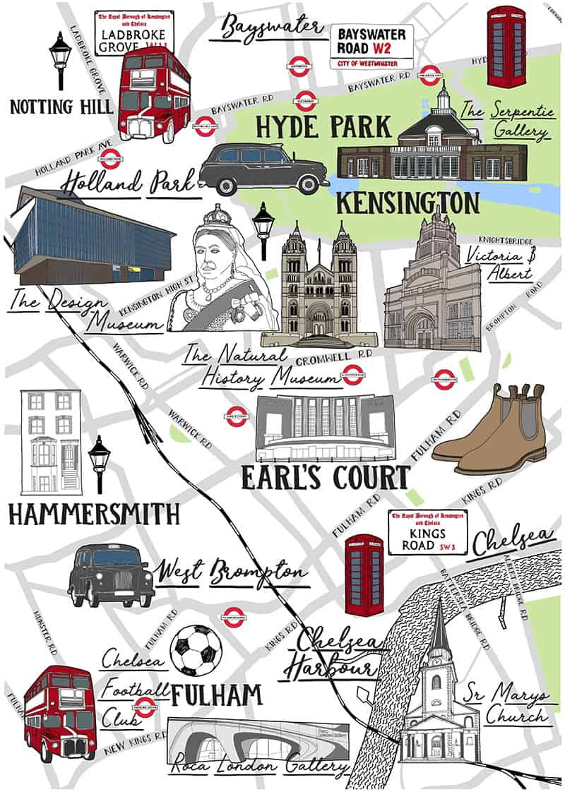 West London Galleries Map - Custom Illustration And Design 