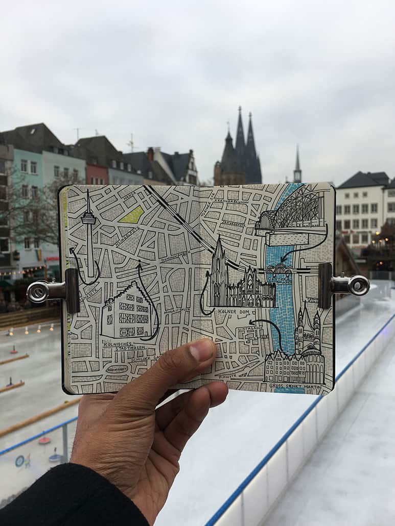 Moleskine Sketchbook inky Map Drawing of Cologne