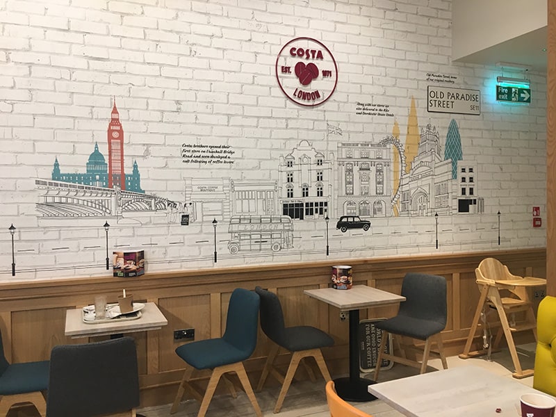 London Cityscape Mural Drawing Costa Coffee Westfield London